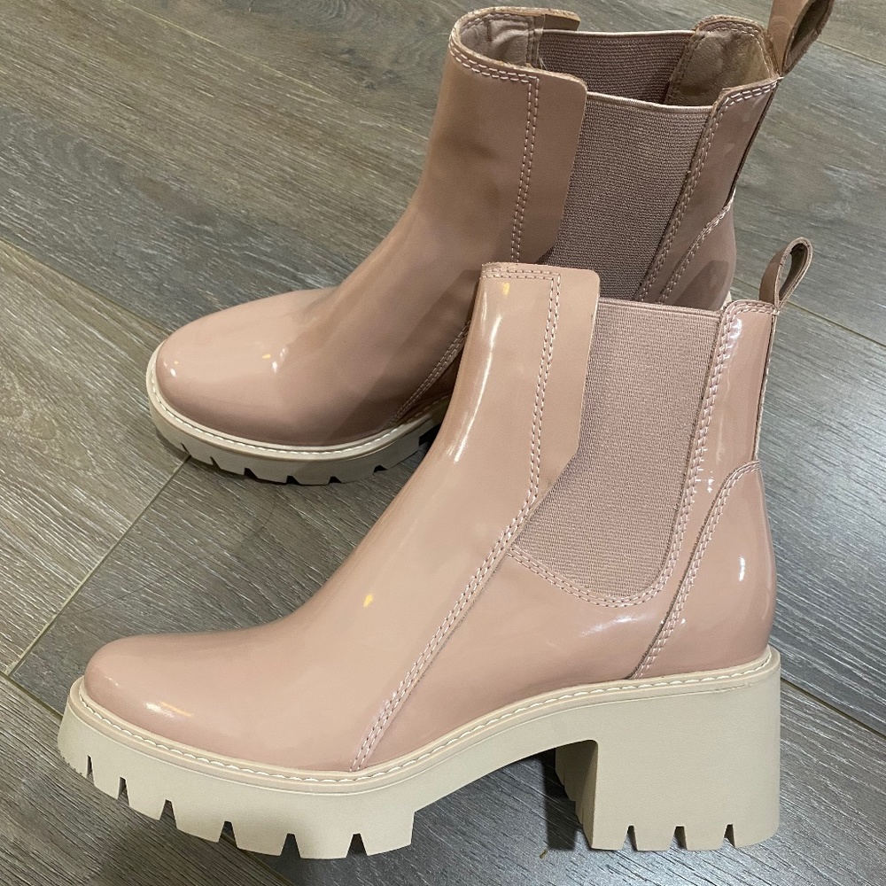 Dolce Vita Blush Pink Patent Chelsea Lug Boots